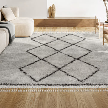 Beautiful mercer Shag Plush Tassel Moroccan Tribal Geometric Trellis Area Rug